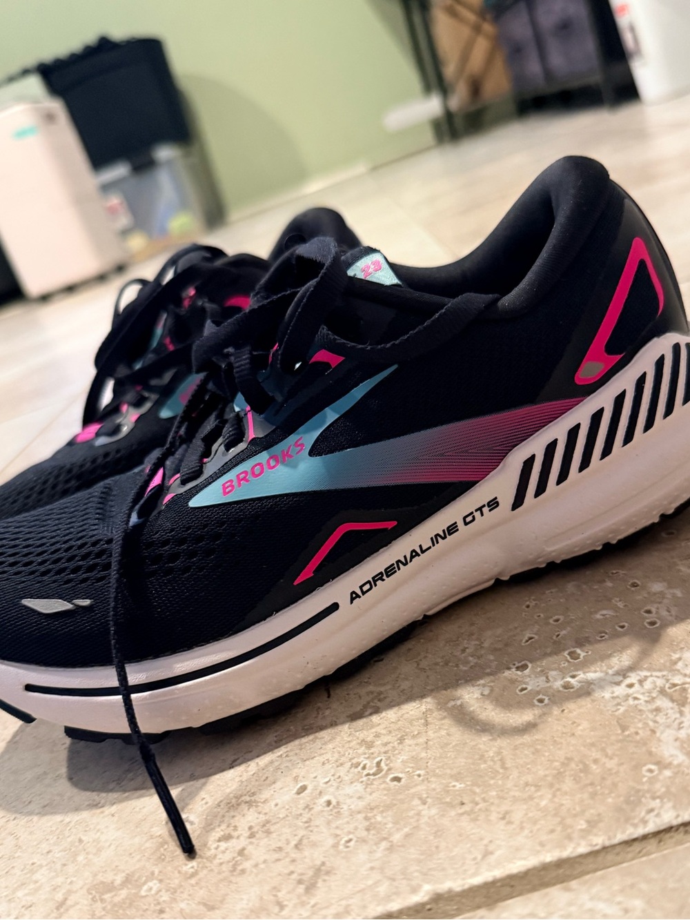Brooks Women’s Adrenaline GTS Running Shoes — Black with Pink & Teal Accents